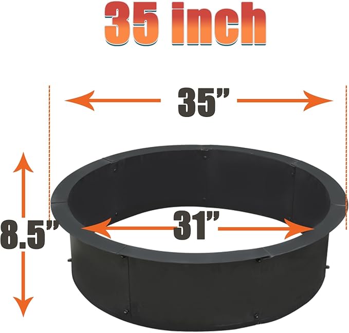 SoulMate Outdoor 35-Inch Outer/31-Inch Inner Fire Pit Ring,Duty Solid Metal Steel Round Firepit Rim Insert for DIY Fire Pits, Outdoor Above or In-Ground, Camping Garden Patio Backyard.