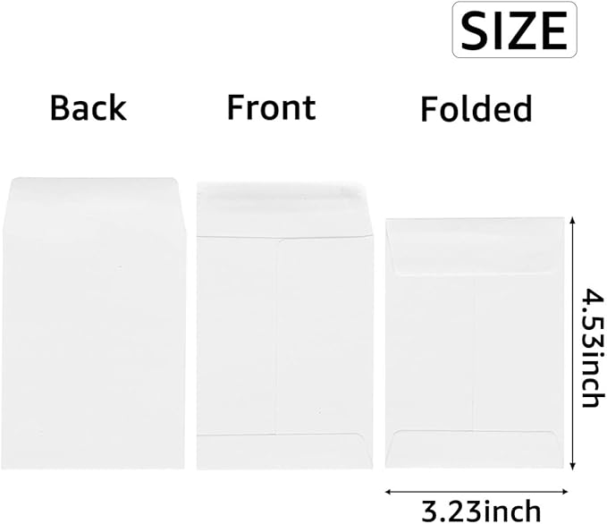 100 Pack White Small Coin Envelopes Self-Adhesive Kraft Paper Seed Envelopes Mini Parts Small Items Stamps Storage Packets Envelopes for Garden, Office or Wedding Gift (3.23"×4.53")