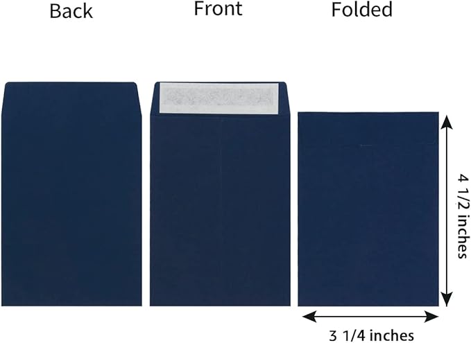 100 Pack Seed Envelopes Self-Adhesive Small Coin Envelopes Seed Storage Packets for Garden, Office or Wedding Gift (Navy Blue, 3 1/4 ×4 1/2 inches)