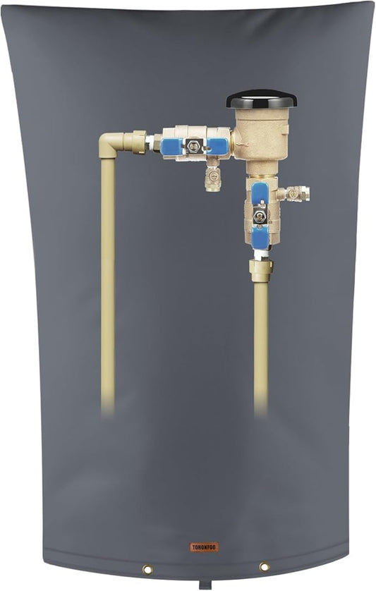 TOHONFOO Backflow Preventer Pipe Insulation Cover (5°F) - Irrigation Sprinkler Valve Insulated Pouch - Water Well Pump Cover - Sturdy 5 Layers for Winter Freeze Protection, 22" W x 34" H, Grey