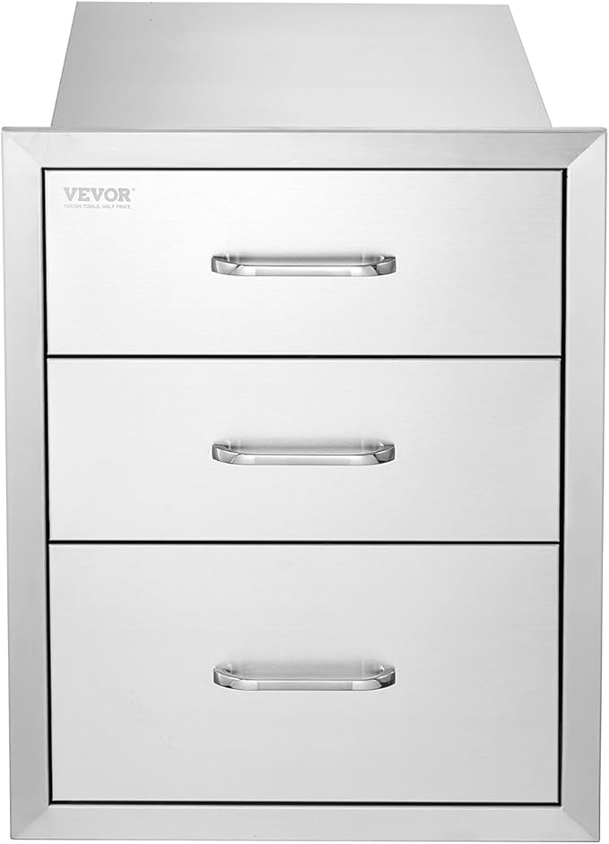 VEVOR 18x23 Inch Outdoor Kitchen Stainless Steel Triple Access BBQ Drawers with Chrome Handle, 18 x 23 x 23 Inch