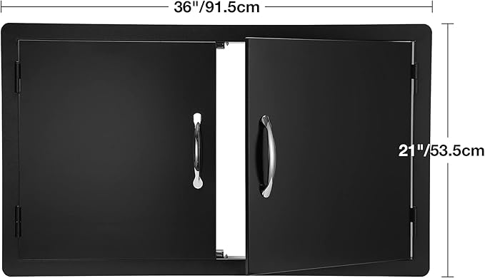 Stanbroil Outdoor Kitchen Doors 36W x 21H Inch BBQ Access Door - Wall Construction Vertical Double Door Flush Mount for Outdoor Kitchen Grilling Station or Commercial BBQ Island - Black