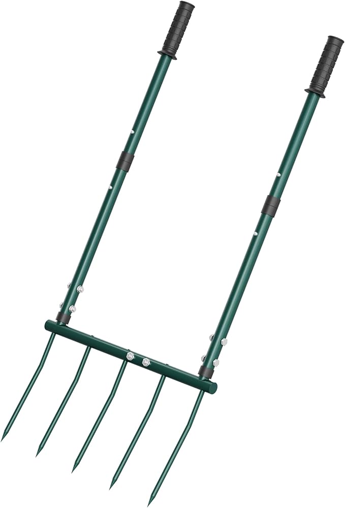 Broadfork Garden Tool, Pitch Fork 5 Tines Hand Tiller, Garden Fork with Ergonomic U-Shaped Design, Pitchfork for Gardening, Cultivating, Aerate Clay Soil for Farm