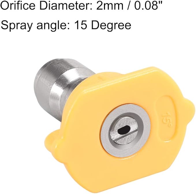 uxcell Pressure Washer Spray Nozzle Tips, 1/4" Stainless Steel, 2 Pcs (15 Degree, 2mm Orifice Diameter)