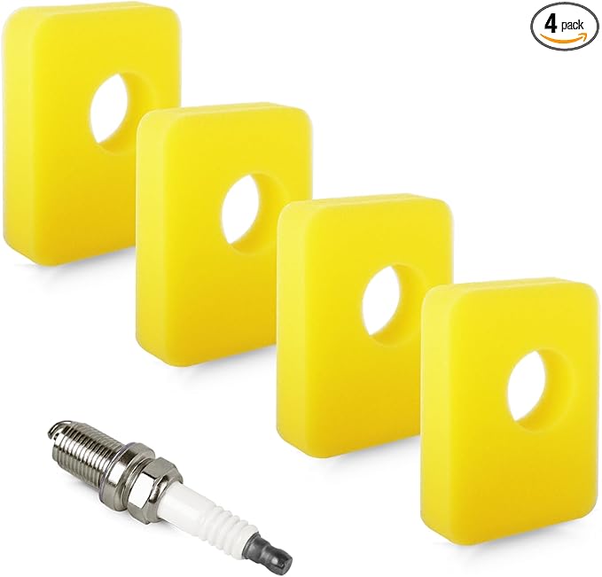 4 PCS 799579 Air Filter with Spark Plug Compatible with 550E-550Ex Series 09P000, 08P000 Engine, Lawn Mower Air Cleaner Foam Filter Replaces 4248 5434 799579
