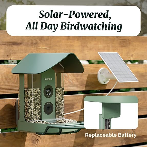 Beako™ Smart Bird Feeder with 4K Camera Solar Powered for Outdoors - Ultra HD Live Stream, Enhanced AI Identification 10,000+ Bird Species, Real-Time Motion Detection, Easy Setup & Refilling