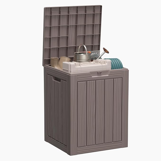 28 Gallon Deck Box Large Outdoor Storage for Patio Furniture,Outdoor Cushions,Garden Tools and Pool Supplies,Waterproof,Resin,Lockable(Grey)