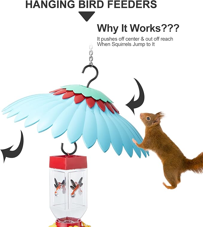 Squirrel Baffle,Hang from Bird Feeders for Outdoors Squirrel Proof, Protect Feed Green Dome Attract Hummingbirds, Moat Proof, Easy to Clean-14inch(Blue)