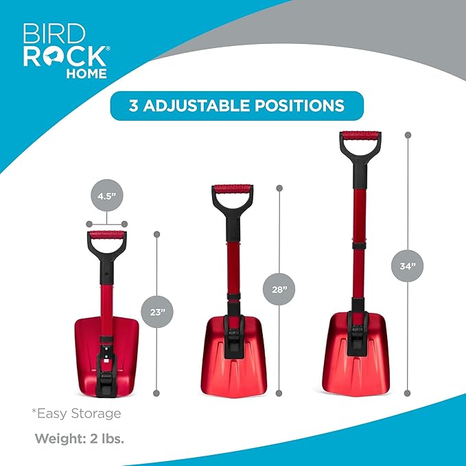 34” Folding Emergency Snow Shovel – Rugged Compact Tool for Car, Snowmobiles, or ATV – Compact Winter Survival Gear - Skiing Camping Mud Avalanche - Collapsible Multifunctional - Red