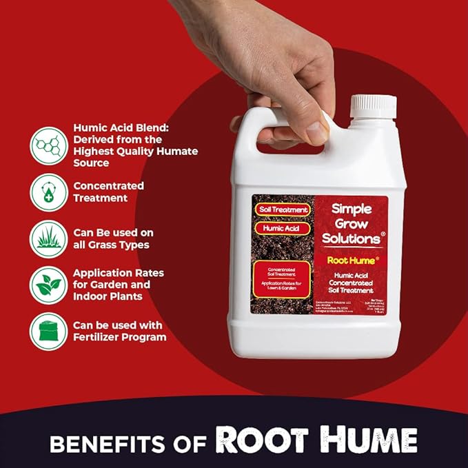 Raw Organic Soil Conditioner- Root Hume- Simple Grow Solutions- Natural Plant & Lawn Treatment- Nutrient Food Enhancer- Concentrated Liquid Humic - Grass, Tomatoes, Citrus, Flowers, Vegetables