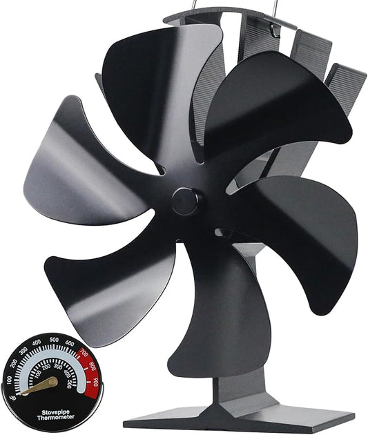 Tomersun Wood Stove Fan Heat Powered Stove Fan Heater Fireplace Fan for/Pellet/Wood Burner/Fireplace, with Thermometer