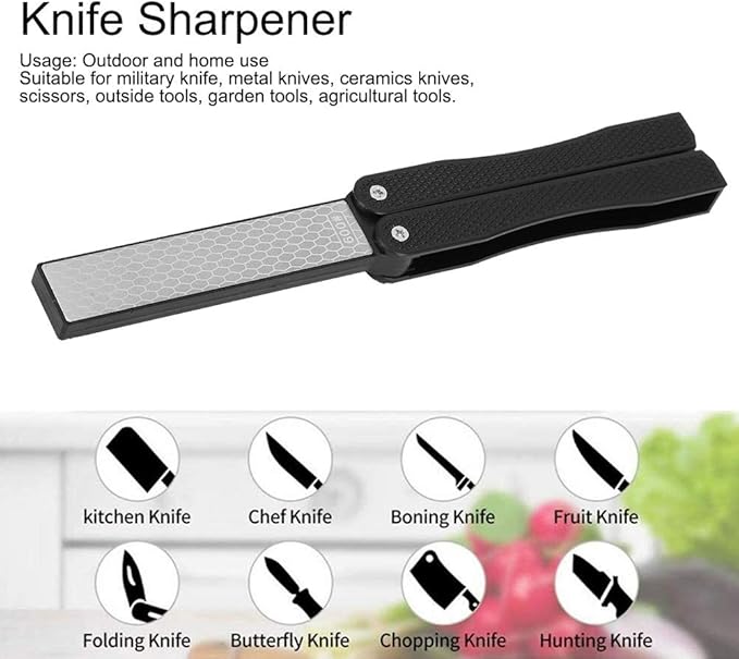 Double Sided Sharpener, Folding Pocket Knife Sharpening Stone Portable Garden Tool Sharpener for Axe Hatchet Lawn Mower Blade Garden Shears Chisels Spade Drills
