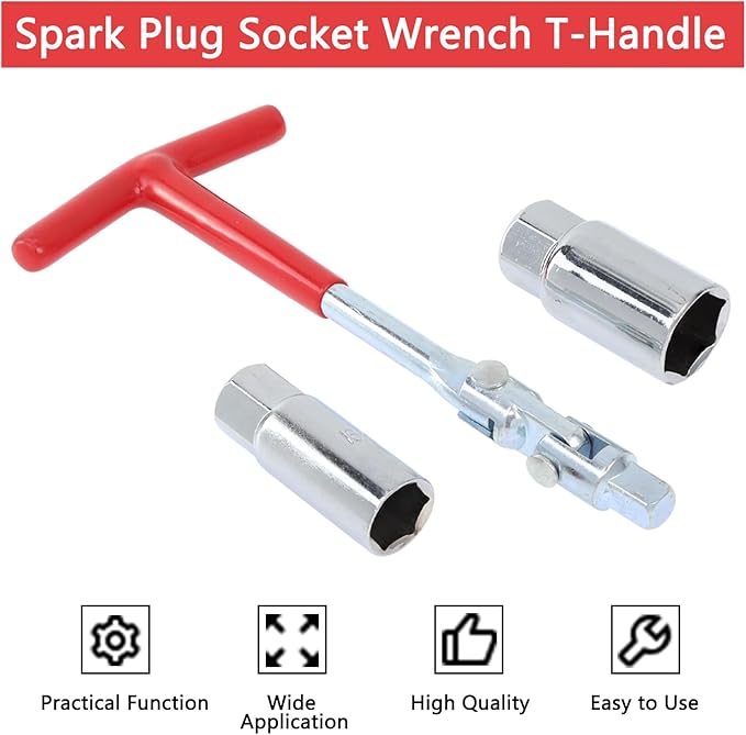 Spark Plug Socket Wrench T-Handle 5/8 Inch (16 mm) and 13/16 Inch (21 mm) Spark Plug Socket Wrench Remover Installer Tool for Motorcycles, Lawn mowers and Small Motor Vehicles, etc