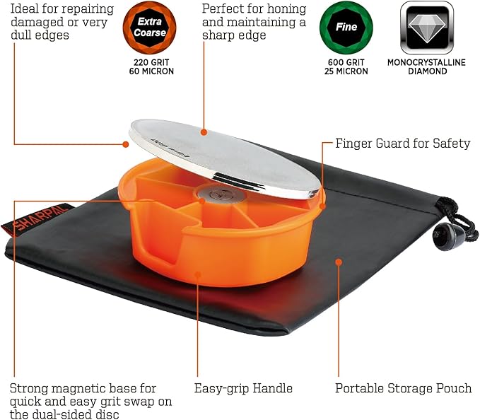 SHARPAL 216N Dual-Grit Diamond Sharpening Stone – Extra Coarse 220 / Fine 600 Grit Knife & Garden Tool Sharpener for Lawn Mower Blades, Axes, Hatchets, Machetes, Hedge Shears, Chisels & More