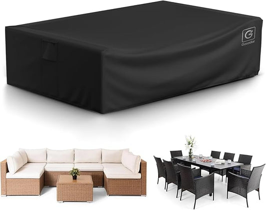 Patio Furniture Covers, Outdoor Furniture Cover Waterproof, 500D Heavy Duty, All Weather Protection Rectangular Patio Covers for Outdoor Furniture Set, 126"X64"X28"-Black