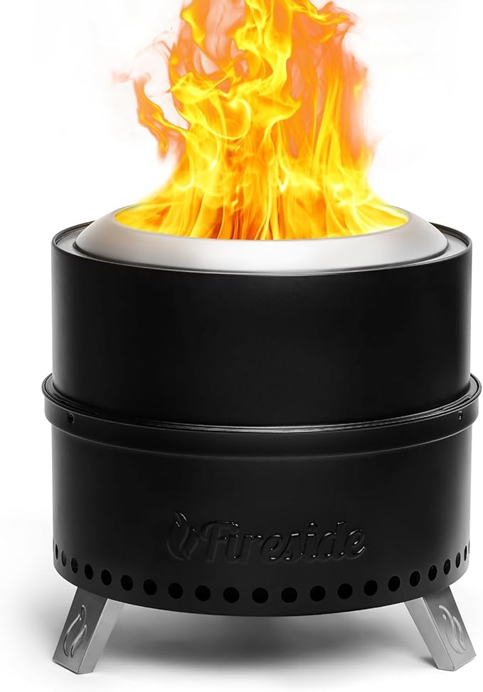 TURBRO 19 Inch Smokeless Fire Pit for Outdoor Wood Burning, Portable Stainless Steel Camping Stove with Stand, Removable Ash Pan, Waterproof Storage Bag, Unique Nested Design, Pluto R19-PG, Black
