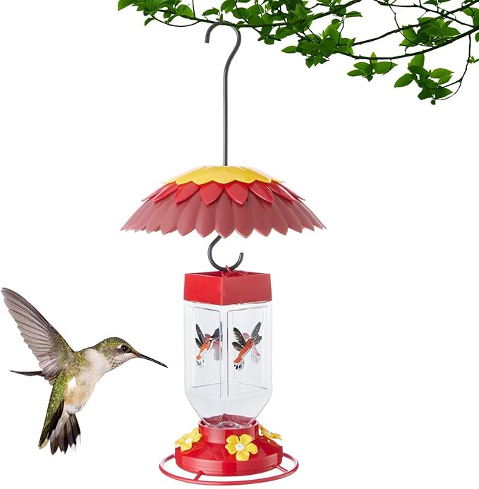 3 Pcs Hummingbird Feeder Umbrellas with Ant Moat, Skaithee 8" Baffles for Bird Feeder with Ant Guard & Shepherd Hooks, Bright Colors Attract More Birds & Anti Sun/Rain/Snow/Ants (3 Pcs 8 inches 20cm)