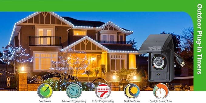 Intermatic HB11K Heavy-Duty Outdoor Plug-in Timer – 2 ON/2 Off Settings, 30-Min Minimum Intervals, Weatherproof Flip Cover, 15A/1800W, 1 HP Rated, 13" Cord – Ideal for Pool Pumps, Lights, Decorations