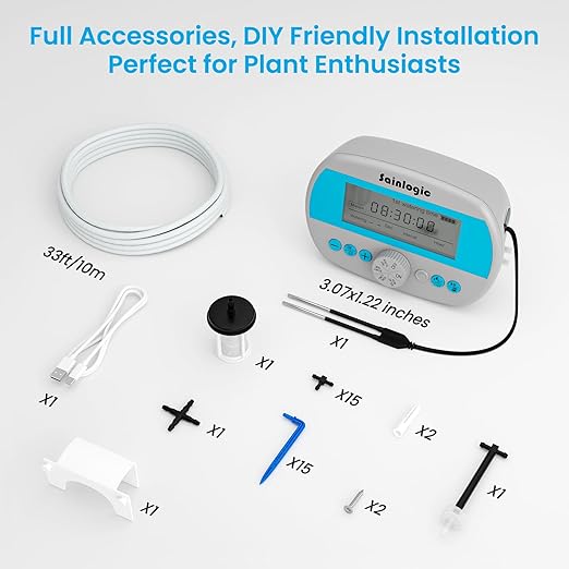 Sainlogic Automatic Plant Waterer for 15 Potted Plants, Smart Self Watering System with Humidity Monitor Display,Deep Root Irrigation, IP64 Programmable Timer for Vacation, Travel, Indoor Garden