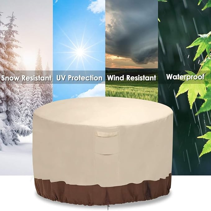 Vailge Fire Pit Cover Round,100% Waterproof Round Patio Fire Bowl Cover,Outdoor Heavy Duty Gas Firepit Table Covers with Air Vent and Handle