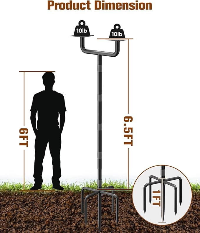 2 Holders Upgrade Bird House Pole with 90inch for Outdoor Bird Feeder Bath, Heavy Duty Adjustable Birdhouse Stand with 4 Plates & 5 Prong Base for Garden, Yard(NO Birdhouse & Birdbath)