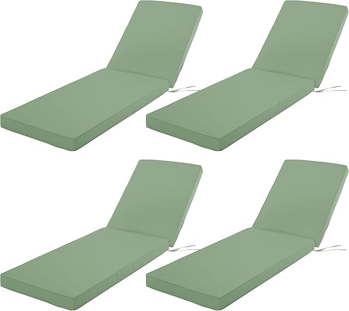 Chaise Lounge Cushion Outdoor, Waterproof and Stain-Resistant Lounge Deck Reclining Chair Cushions for Patio Furniture Lawn Pool Resort Hotel, 80x26x3 Inch, Set of 4, Sage Green