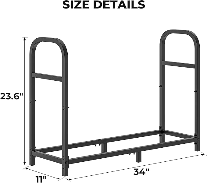 34 Inch Firewood Rack Outdoor with Log Carrier Bag, Indoor Fire Wood Holder, Metal Heavy Duty Log Holder, Rustproof Firewood Storage Tool for Fireplace Patio Deck