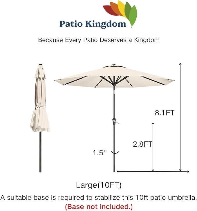 10FT Solar Umbrella 32 LED Lighted Patio Umbrella Table Market Umbrella w/Tilt and Crank, UV-Resistant Outdoor Umbrella for Pool, Garden, Deck, Creamy White
