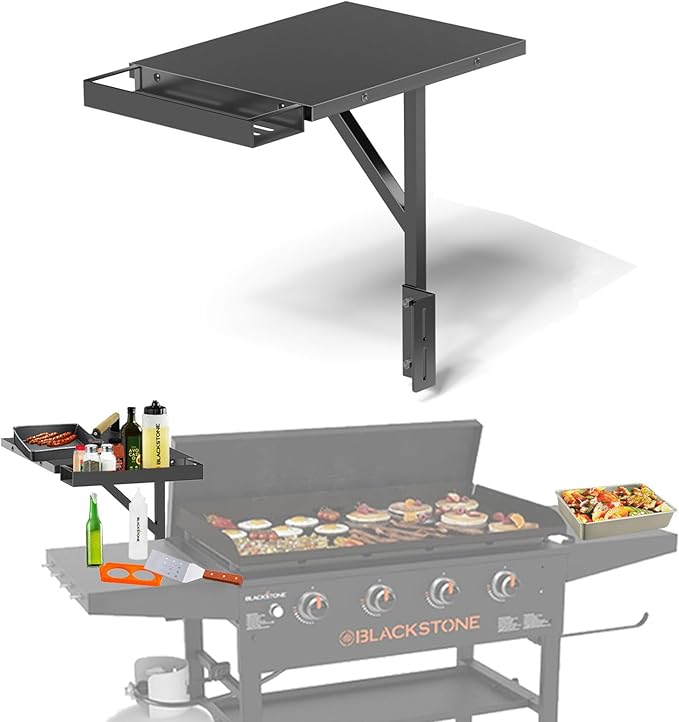 Upper Side Shelf with Griddle Caddy for 36″/28″/28XL Blackstone Griddles, Large Griddle Side Table with Bottle Holder for Easy Access, Blackstone Grill Accessories, Black (1 Pack)