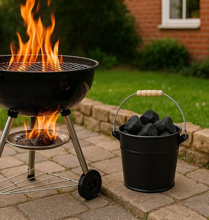 vensovo 1.5 Gallon Ash Bucket with Lid - Shovel, Broom, and Gloves, Heavy Duty Galvanized Iron, Fire-Resistant, Black Finish Perfect for Fireplaces, Fire Pits