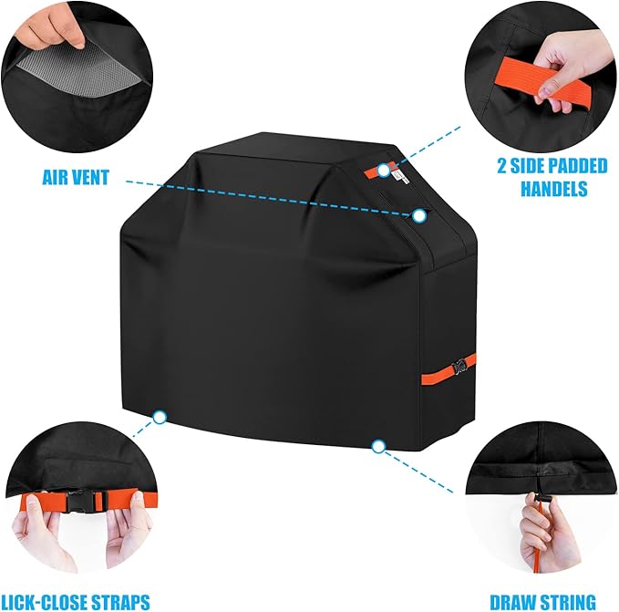 Grill Cover 600D Heavy Duty, Universal Fit Waterproof BBQ Grill Protector with Adjustable Straps, Weatherproof Outdoor Oven Cover for All Seasons