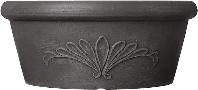 PSW Pot Collection TA30DC 12-inch Plastic/Stone/Wood Composite Bulb Pan Planter – No Drainage Hole (Drillable), Shallow Indoor/Outer Pot for Succulents, Bonsai, Fairy Gardens, Herbs, Dark Charcoal