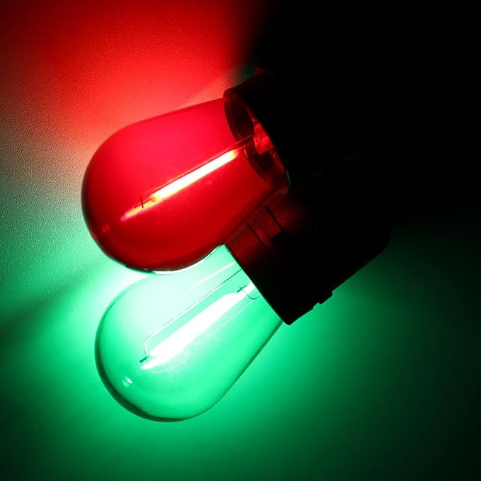 Meconard S14 Colored LED String Light Bulbs,1 Watt Plastic Shatterproof Waterproof Outdoor Indoor Replacement Bulbs for Home Decor, E26 Medium Base, Red Green Light Bulbs, 15Pack