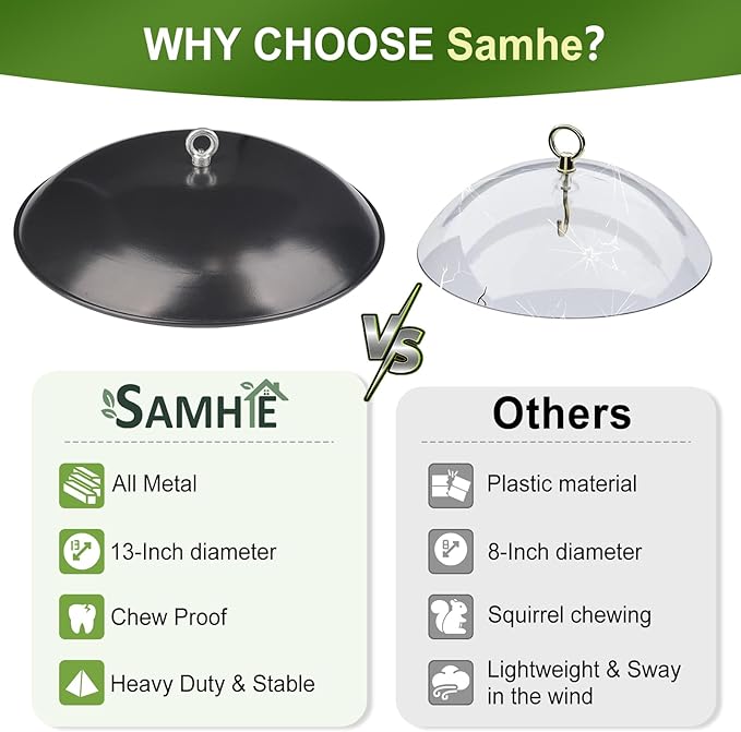 Baffle for Bird Feeder, 13 Inch All Metal Heavy Duty Weather Protective Dome, Weather Guard Rain Snow Cover for Hanging Bird Feeders Hummingbirds Feeders Outdoor