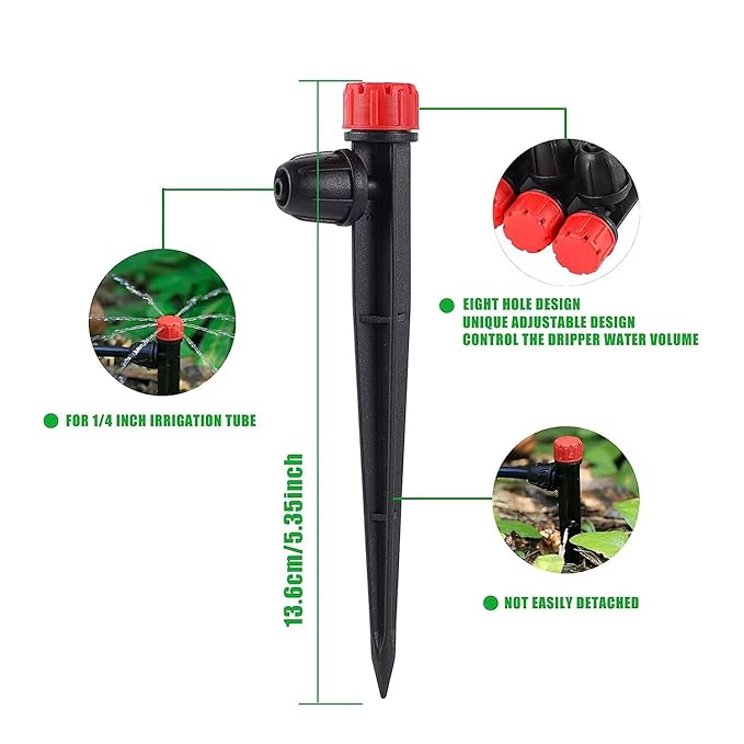 Drip Irrigation Emitters with Adjustable 360 Degree Water Flow Drippers for 1/4 inch Tubing,25pcs Drippers Sprayer 25pcs Drip Irrigation Emitters Perfect (25pcs-Colorful*13 Sprayer*12 Drip)