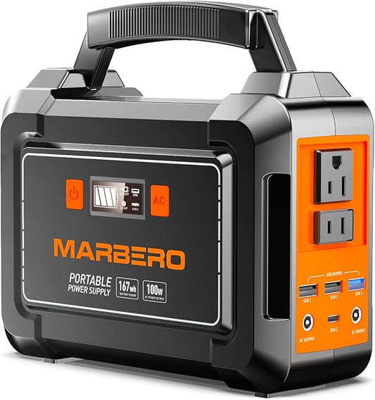 MARBERO Portable Power Station 167Wh Camping Lithium Battery Solar Generator Fast Charging with AC Outlet 200W Peak Power Bank(Solar Panel Optional) for Home Backup Outdoor Emergency RV Van Hunting