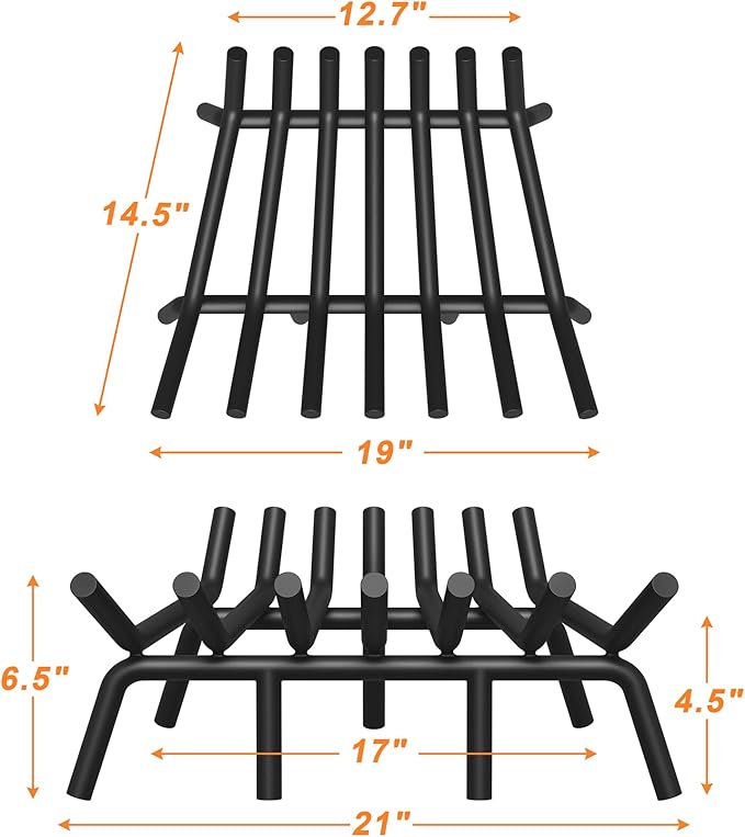 Fireplace Grate 21 Inch with 7 Support Legs, Round Solid Steel Heavy Duty Fireplace Log Holder, Fireplace Log Grate for Indoor Fireplace & Outdoor Firepit
