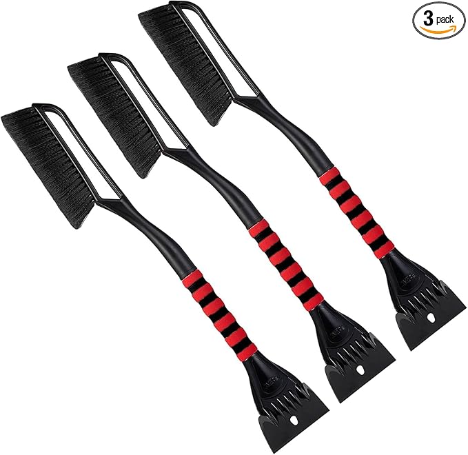 FOVAL 27" Ice Scraper Snow Brush (3 Pack), Wider Snow Scraper(4.73" Width) Snow Removal Car Brush with Comfortable Foam Grip for Cars, Trucks, SUVs, Windshield, Window - Winter Tool