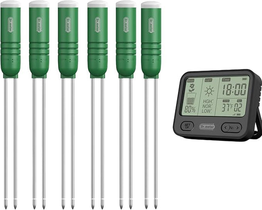 4-in-1 Moisture Meter for Plants, 300ft Wireless Soil Tester Sensor, Temperature/Light/Time/Soil Hygrometer Monitor with LCD Display for Indoor Outdoor Plants Garden Farm Greenhouse 6Pcs