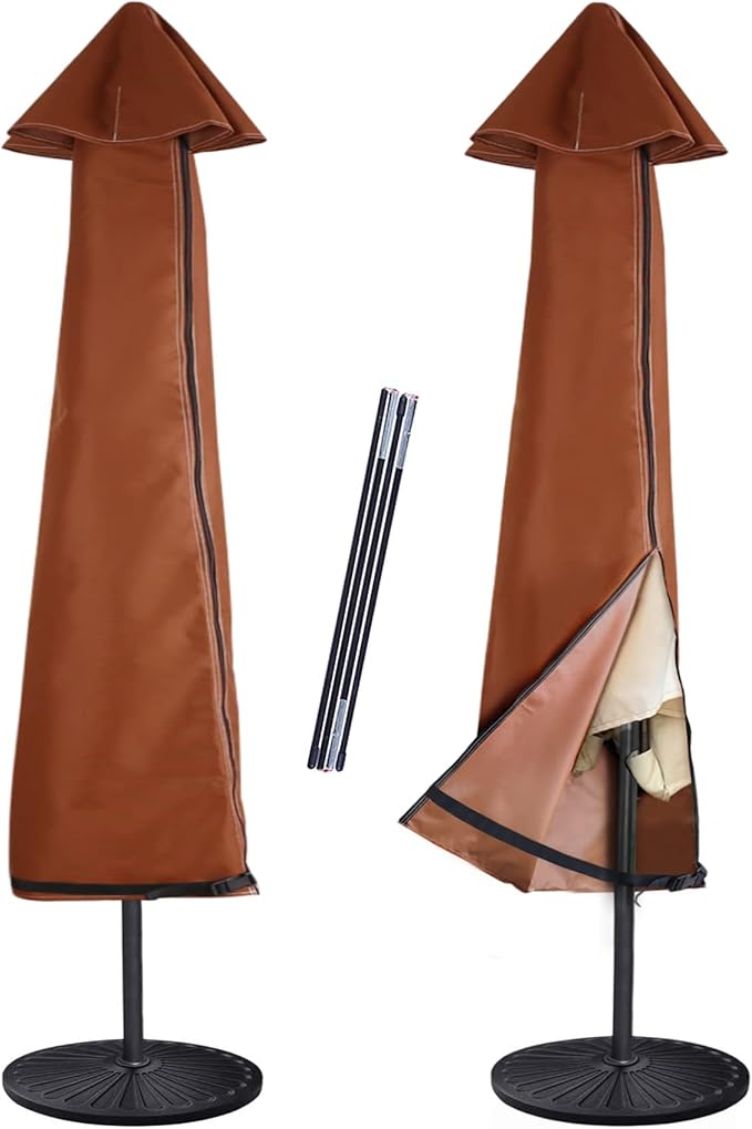 NettyPro Patio Umbrella Cover Outdoor Waterproof Market Umbrella Cover Fits Up to 12 Feet, Brown