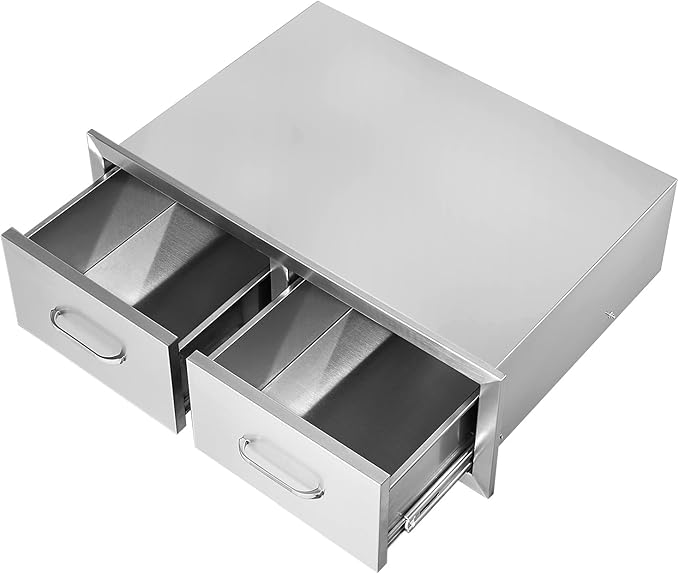 VEVOR Outdoor Kitchen Drawers 30" W x 10" H x 20" D, Horizontal Double BBQ Access Drawers Stainless Steel with Handle, BBQ Island Drawers for Outdoor Kitchens or Patio Grill Station