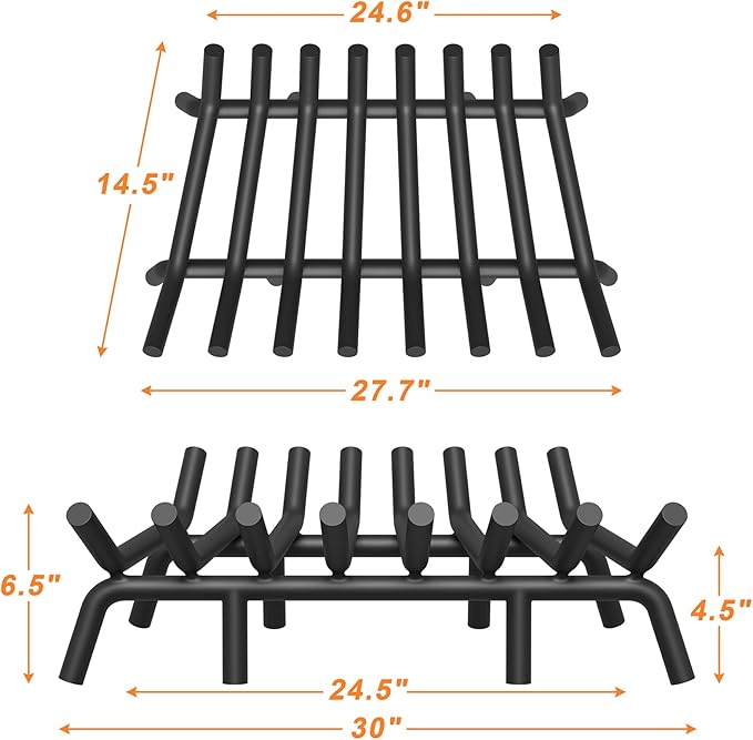 Fireplace Grate 30 Inch with 8 Support Legs, Round Solid Steel Heavy Duty Fireplace Log Holder with Fire Tongs & Poker, Fireplace Log Grate for Indoor Fireplace and Outdoor In-ground Firepit