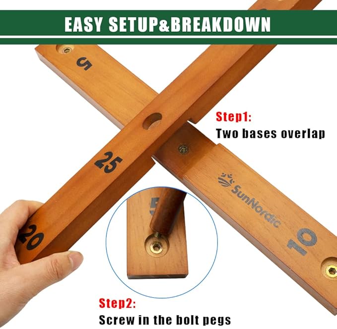 Wooden Ring Toss Game Set, Backyard Beach Camping Game with Toss Rings & Portable Carrying Bag, Outdoor Lawn & Yard Games for Kids, Adults & Family