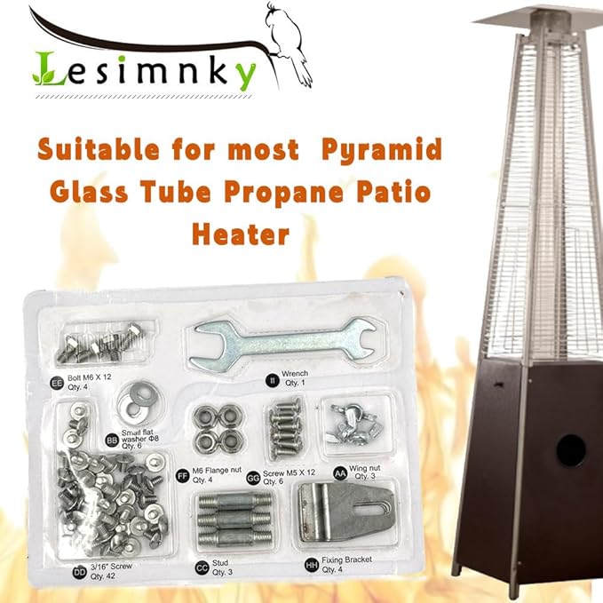 Pyramid Propane Patio Heater Master Bolt Set Replacement Parts - Square Glass Tube Patio Heater Replacement Hardware Parts (Replace Screws)