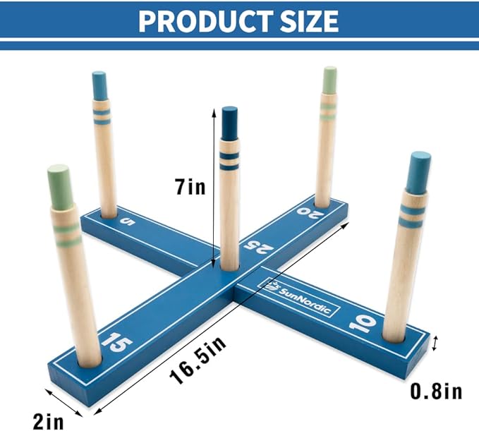 Wooden Ring Toss Game Set, Backyard Beach Camping Game with Toss Rings & Portable Carrying Bag, Outdoor Lawn & Yard Games for Kids, Adults & Family