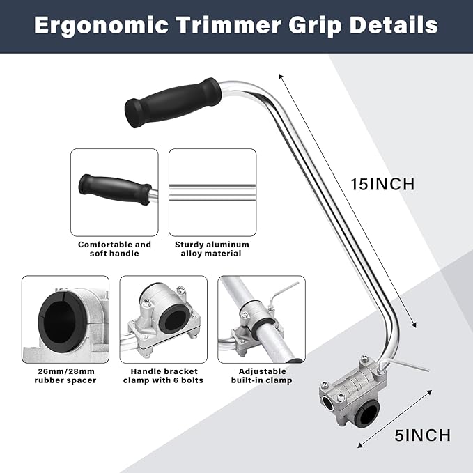 Ergonomic Trimmer Grip, String Trimmers Handle with Shoulder Strap Harness, Weed Eater Handle Extension with Bracket Clamp, Lawn Trimmer Handle Grip for Lawn Care, Landscaping, Yard Trimming Edging
