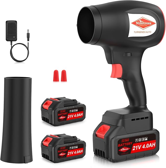 Cordless Leaf Blower Handheld with 2×4000mAh Batteries, 6-Speed Adjustable Wind & One-Touch Lock Mode, Lightweight Leaf Blower for Effortless Lawn & Garden Maintenance