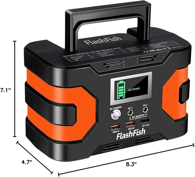Flashfish 150W Portable Power Station 166Wh, 300W Peak Solar Generator with 2 Ac Outlets, 2 DcPorts & 3 USB Ports, Backup Battery Pack for Camping, Outdoor Emergency, Home Power Supply