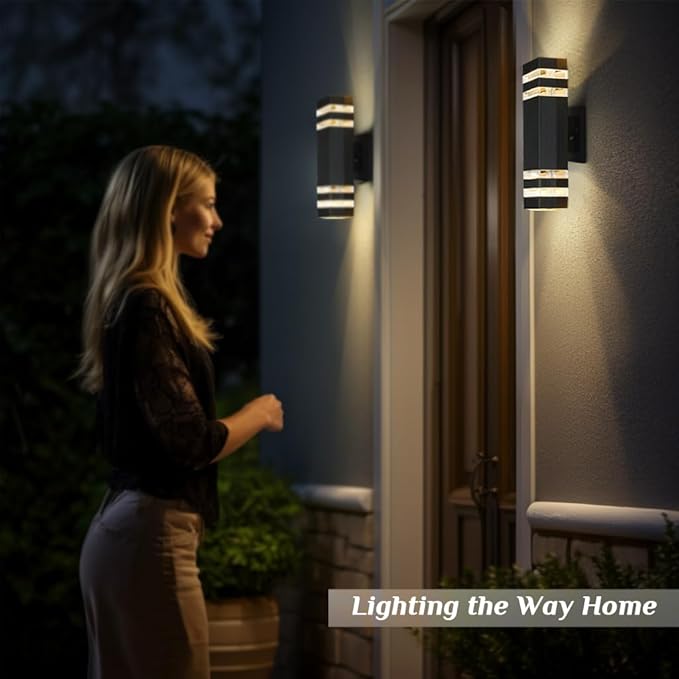 SHIMR Dusk to Dawn Outdoor Lighting 2 Pack, Outdoor Wall Sconce with GU10 Bulbs, Black Aluminum Exterior Lighting Fixtures Wall Mount, Modern Outside Lights for Garage Patio Garden, ETL Listed