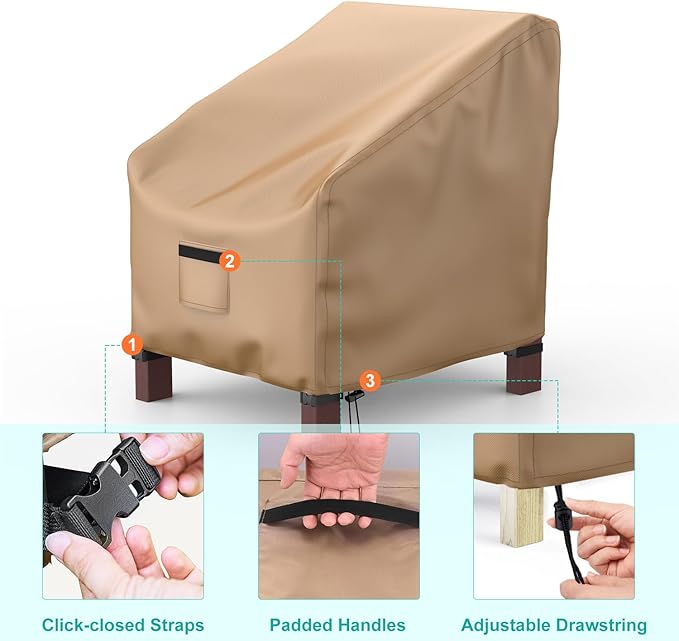 Patio Chair Covers for Outdoor Furniture Waterproof 2 Pack, Lawn Chair Covers 600D Heavy Duty Oxford Cloth, Large Covers for Lounge Lawn Deep Seat 33" W x 31" D x 31" H-Brown